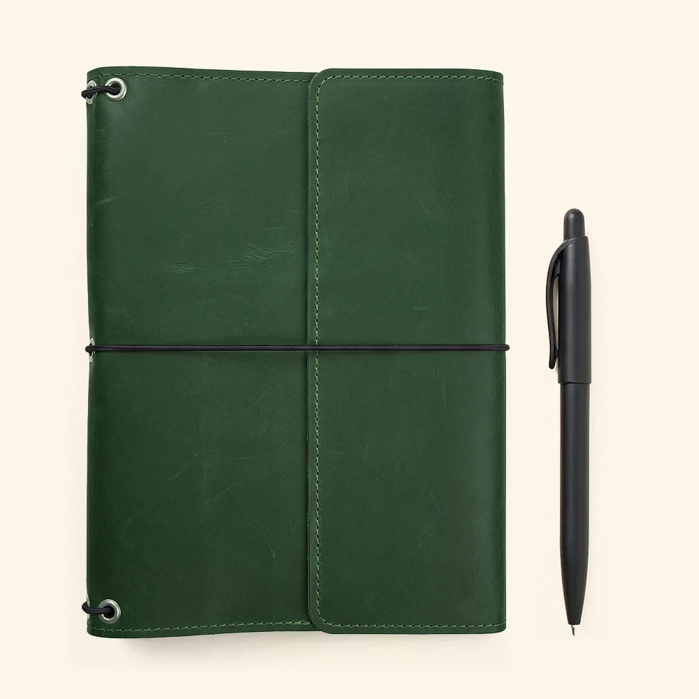 Refillable journal cover made from genuine leather with beautifully finished handcrafted edges.