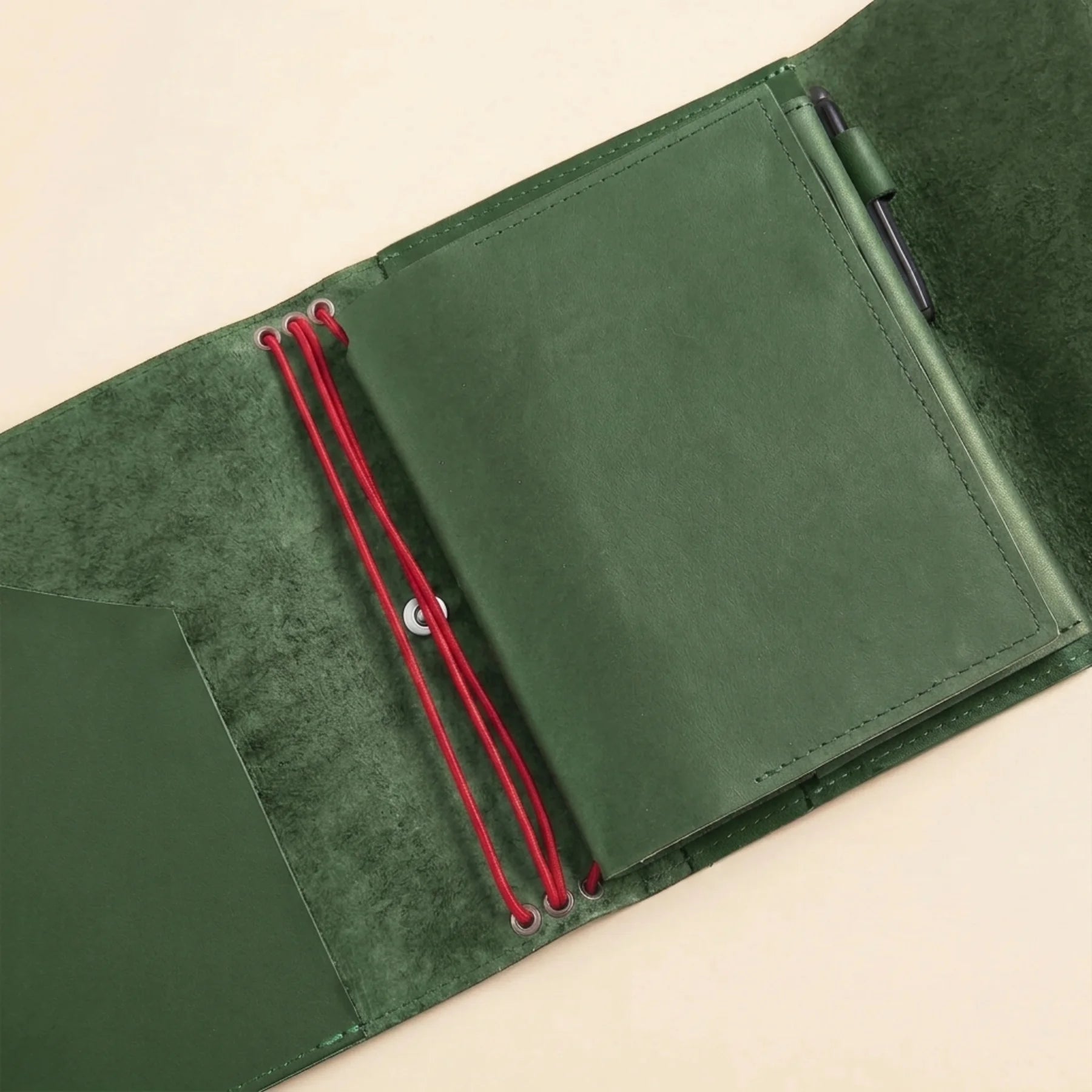 Rustic leather notebook insert with functional pocket layout