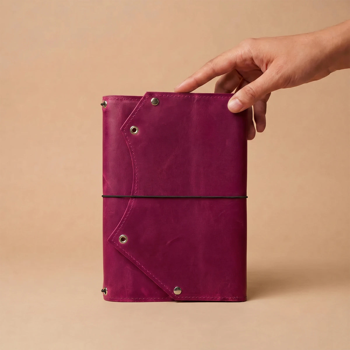 Genuine leather planner cover with secure interior zipper pocket and handcrafted minimalist design.