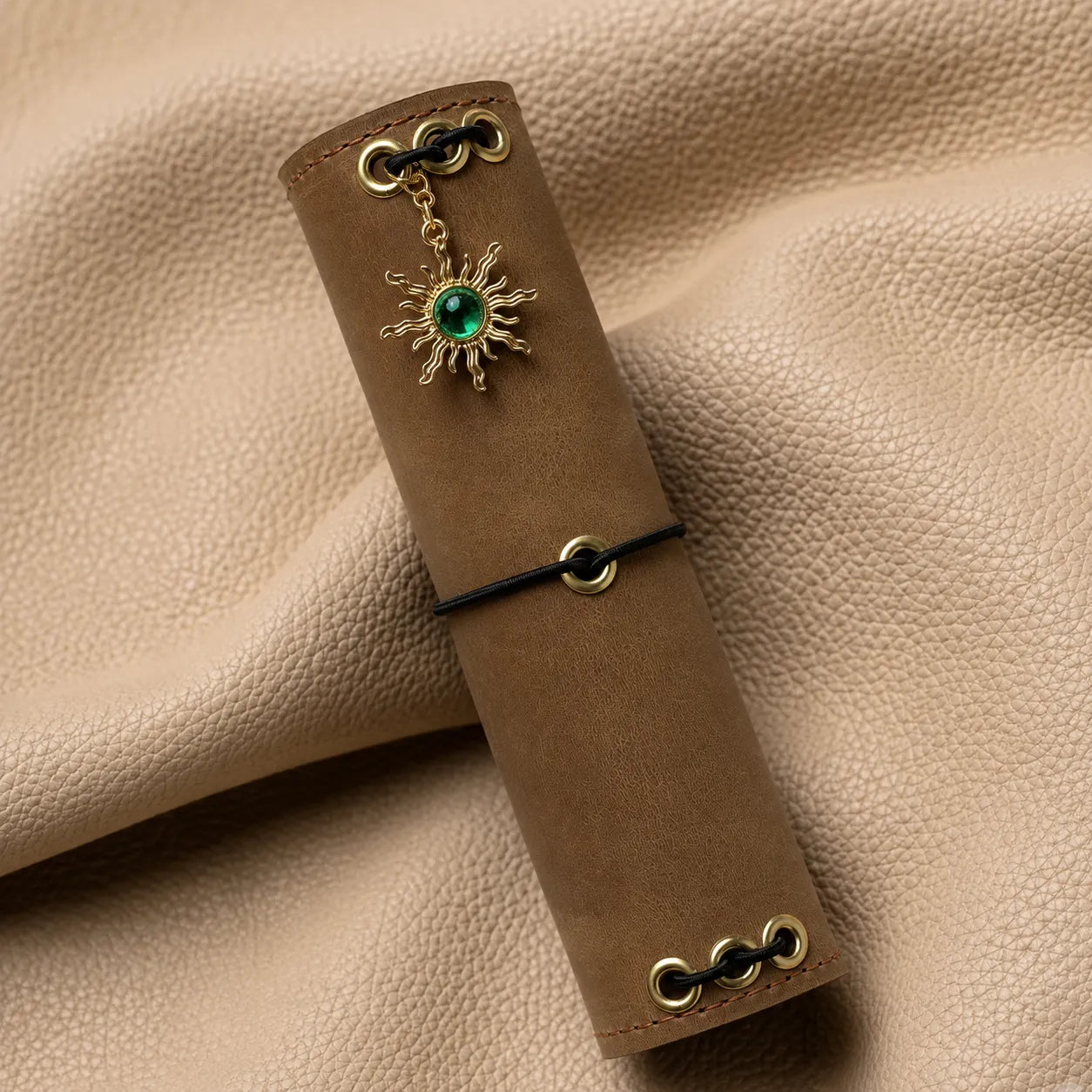 Green Sun Journal Charm with Gemstone for Leather Notebook Elastic Band