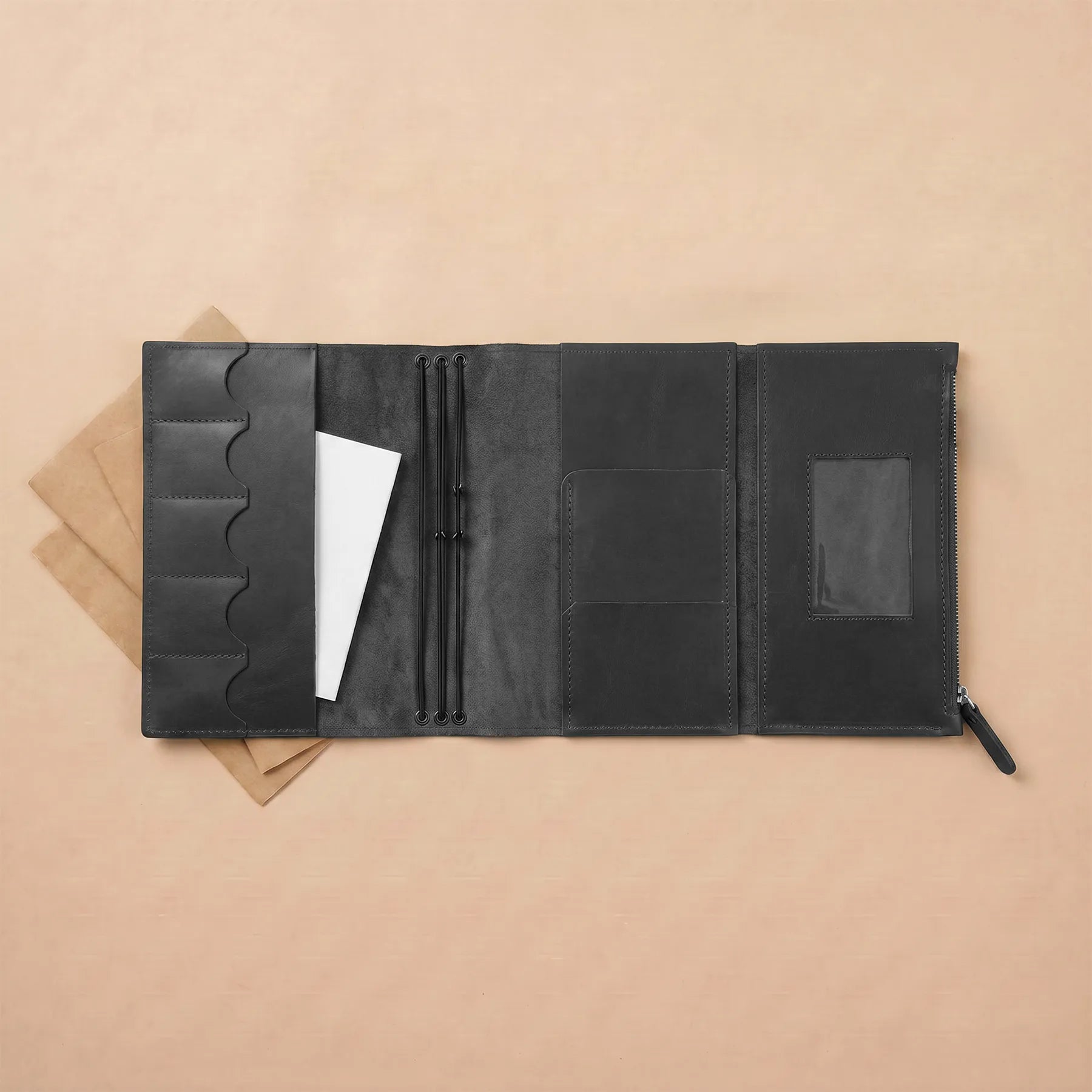 Rustic handmade leather notebook cover with elegant design and natural texture.