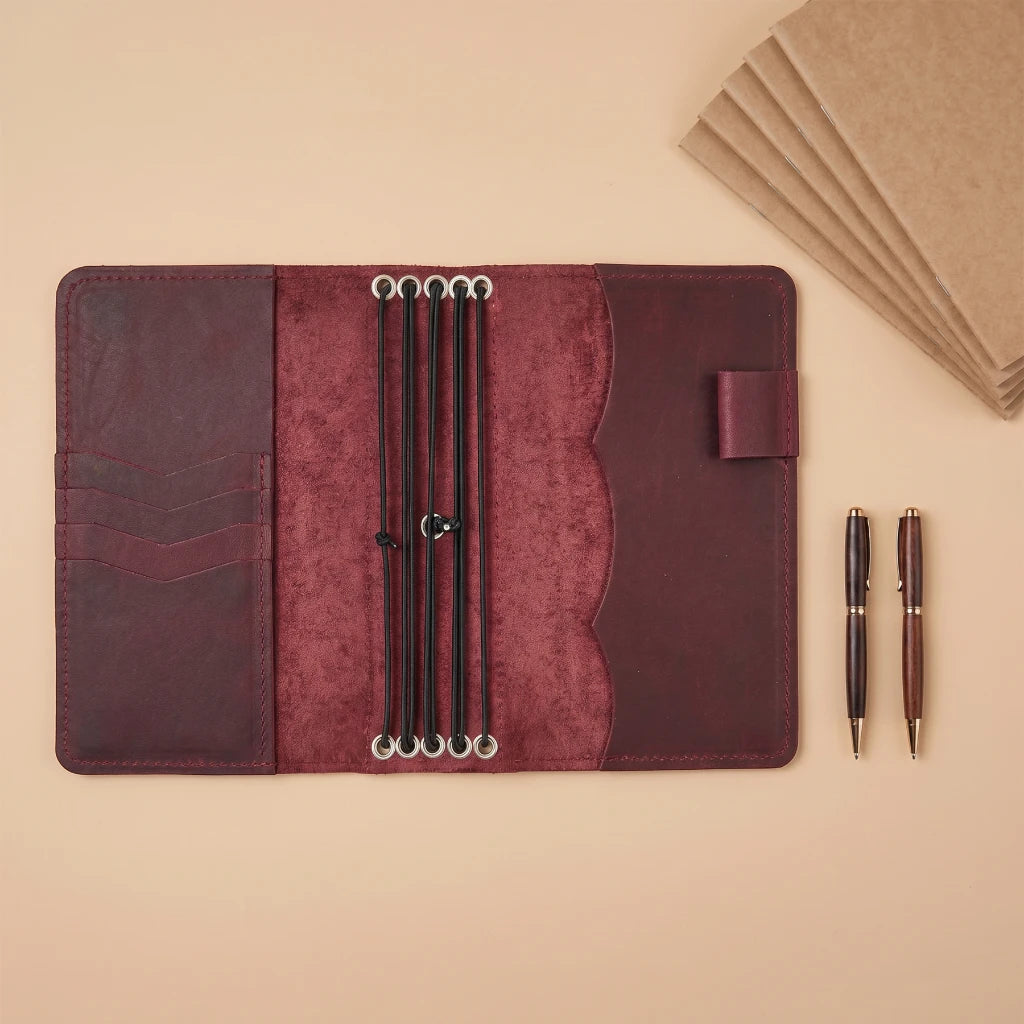 Refillable journal cover offering pockets for cards and documents
