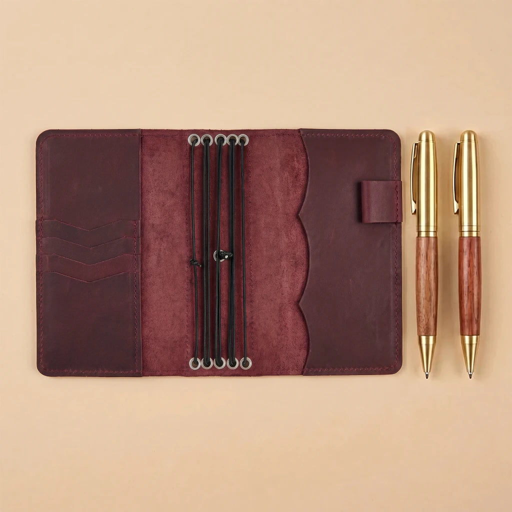 Premium refillable notebook cover with five elastics and compartments