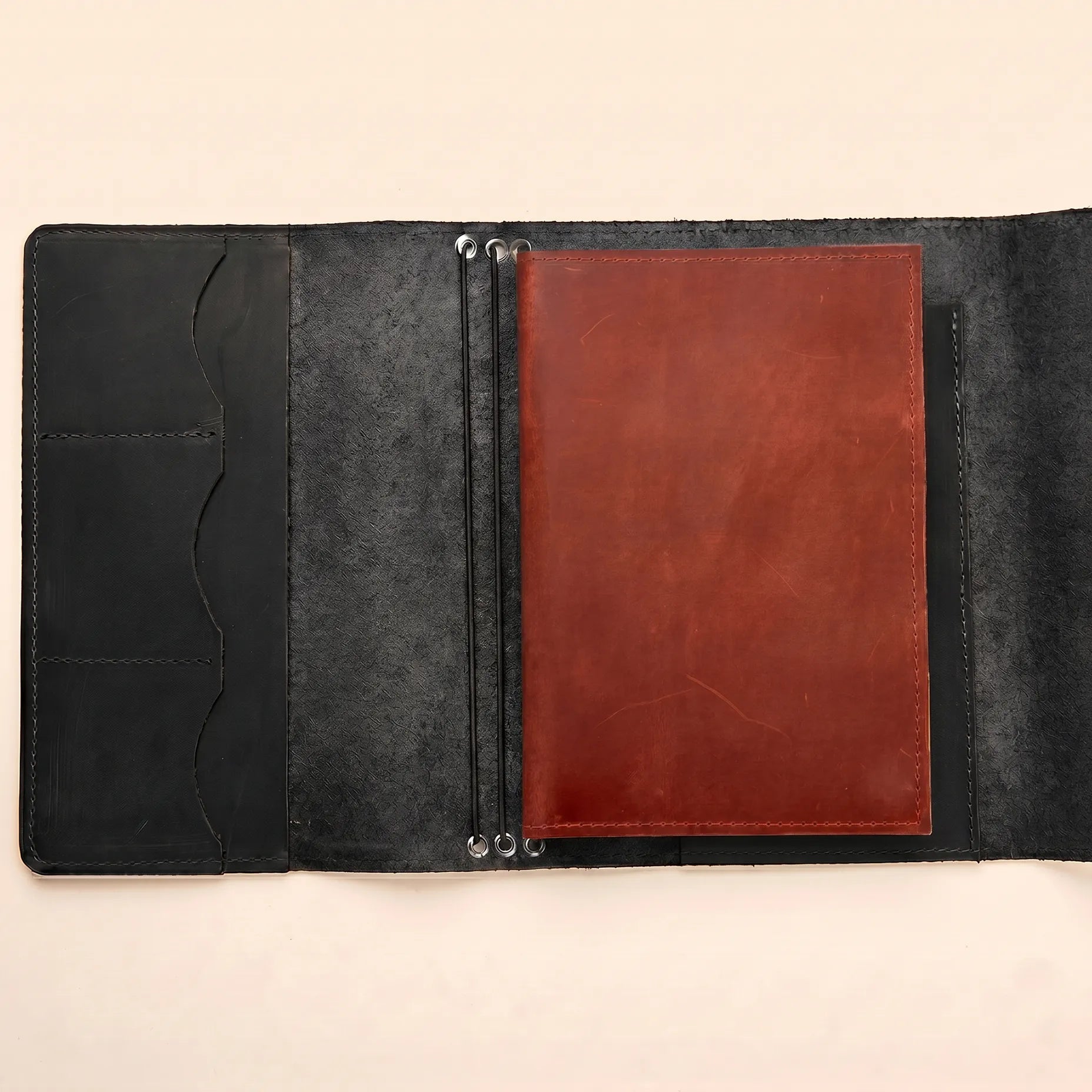 Natural leather journal insert with functional card and note pockets