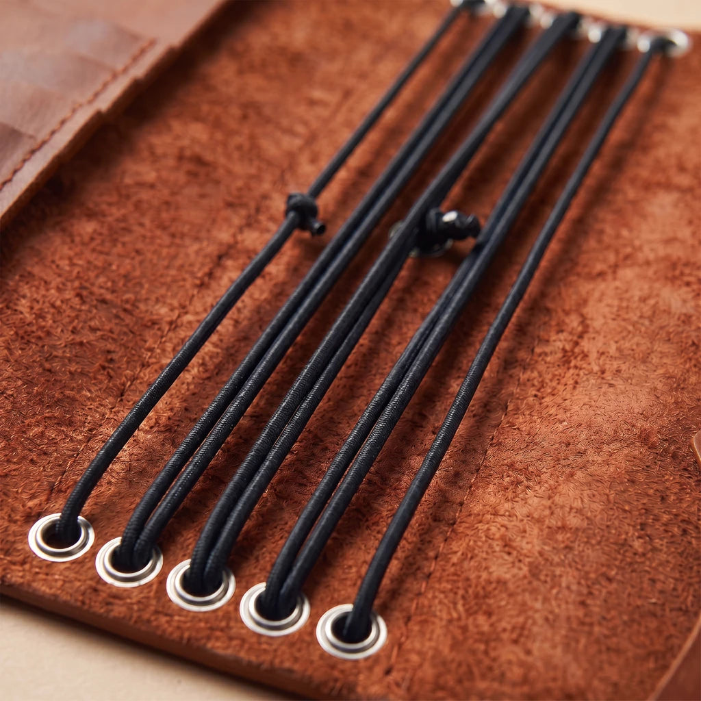 Elegant leather notebook cover with five elastic bands inside