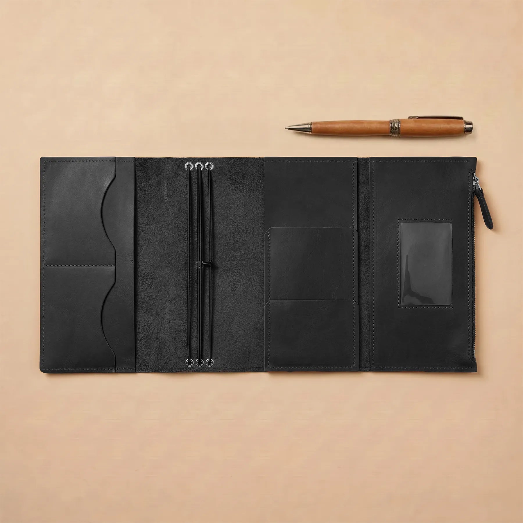 Refillable notebook cover crafted from premium genuine leather with timeless style.
