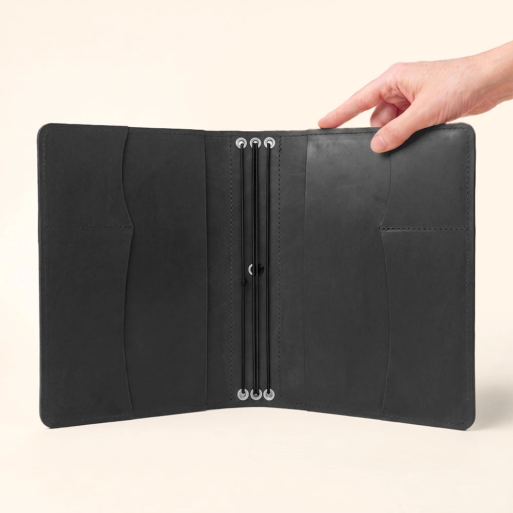 Handmade leather notebook portfolio featuring premium organization and timeless craftsmanship.