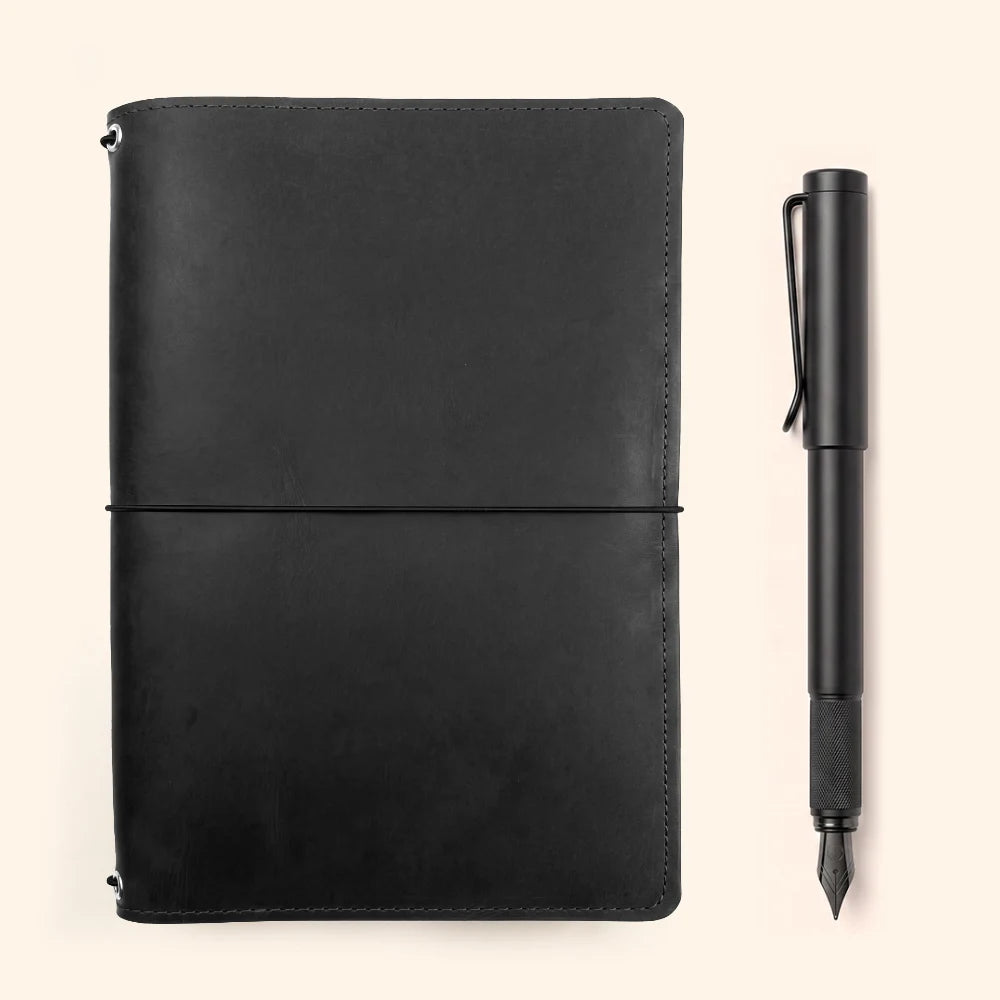 Classic leather journal cover featuring three flexible bands for multiple inserts.