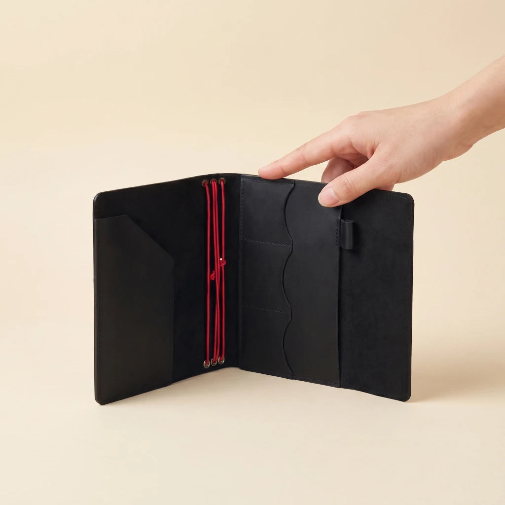 Elegant leather journal cover with elastic bands and timeless handmade appeal