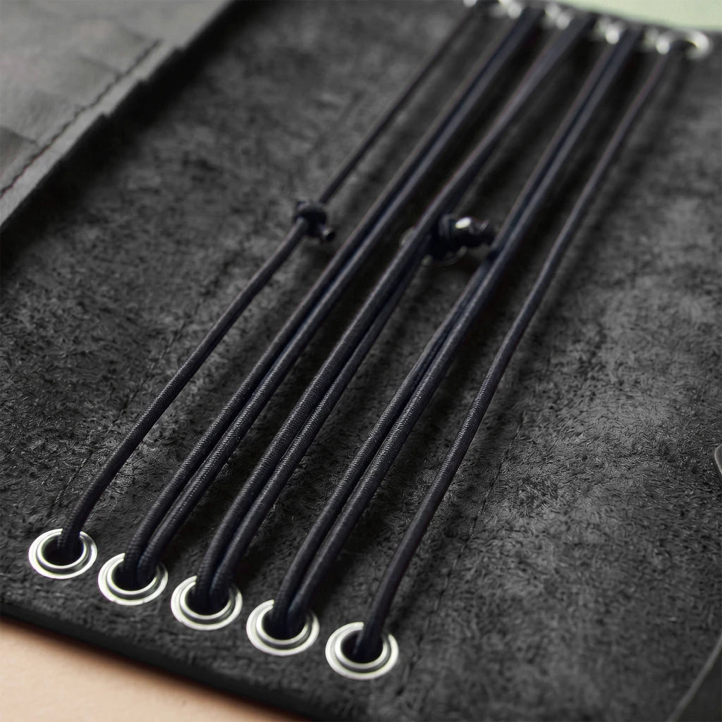 Handmade notebook cover with secure elastic system and card pockets