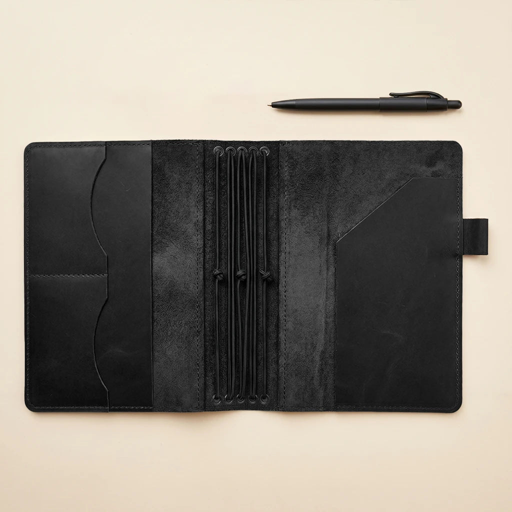 Genuine leather journal sleeve with five elastic holders and pen loop