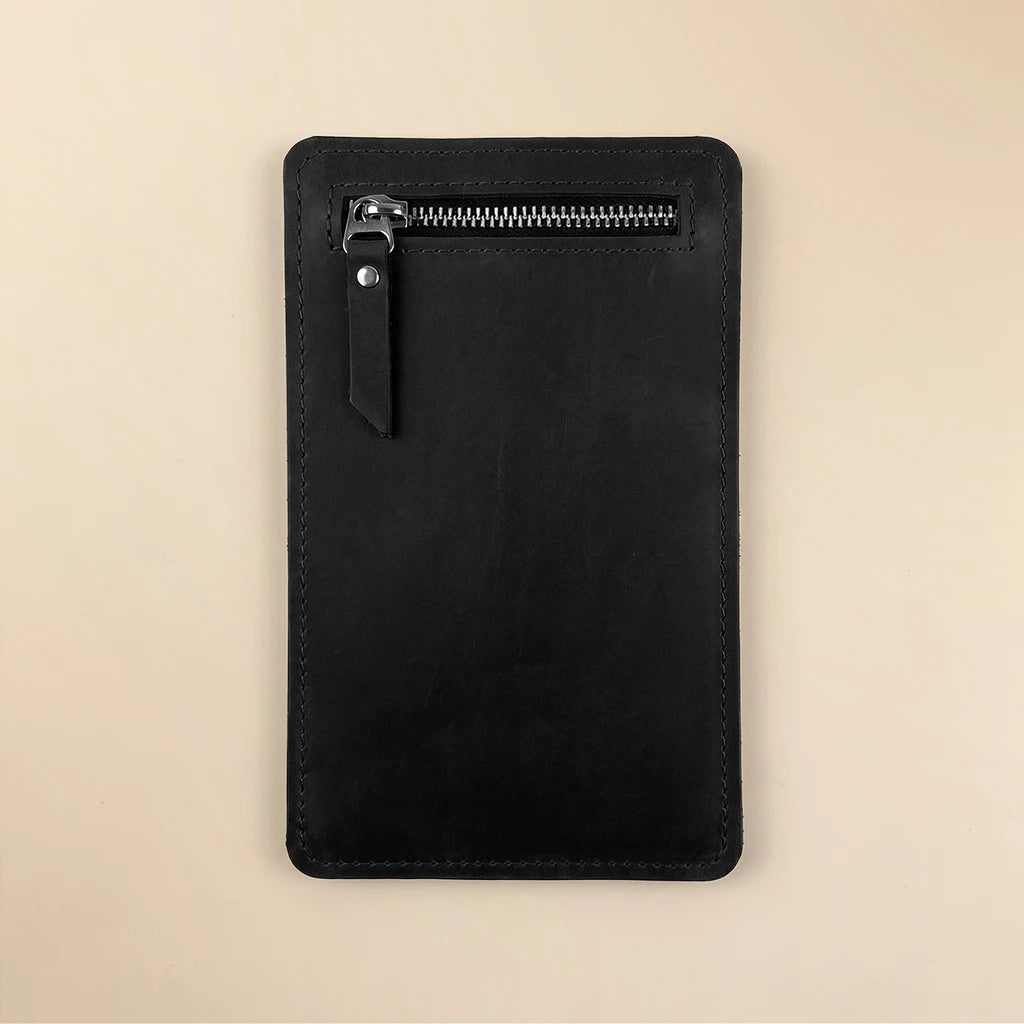 Leather notebook pocket with clean minimalist handmade design details