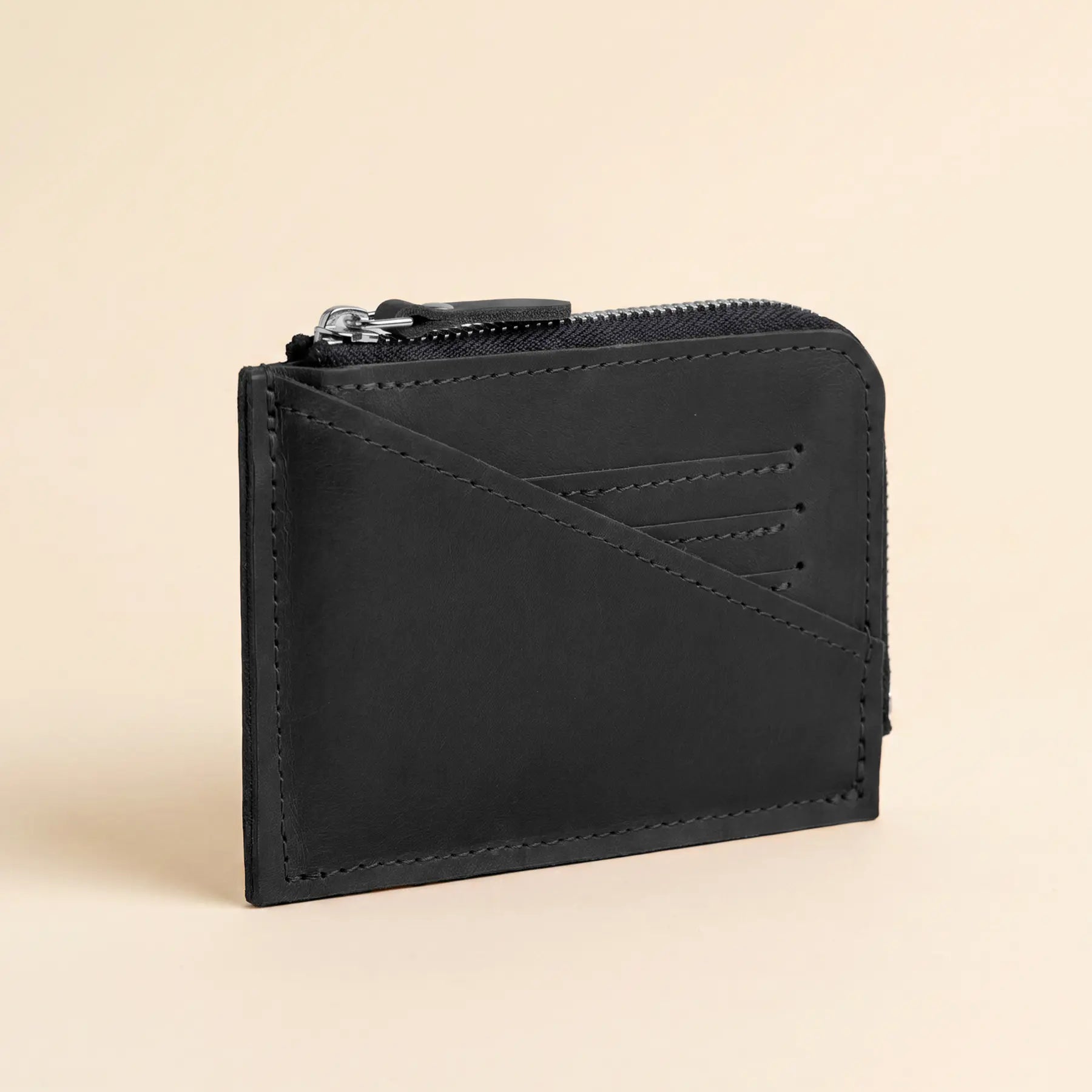 Stylish genuine leather wallet with secure zipper closure, handmade craftsmanship, and compact everyday functionality.
