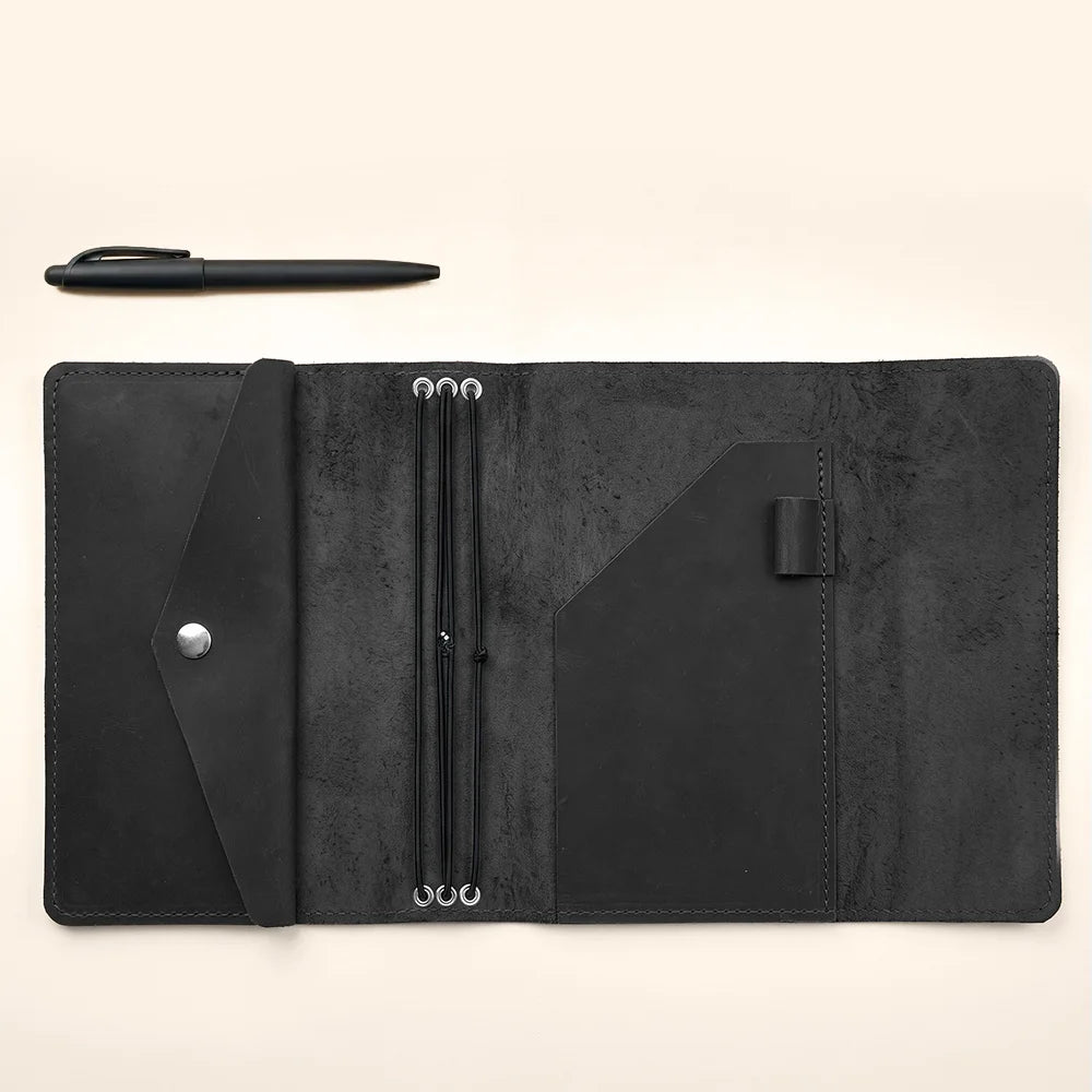 Premium leather notebook holder made for organized planning, journaling, sketching, and creative projects.