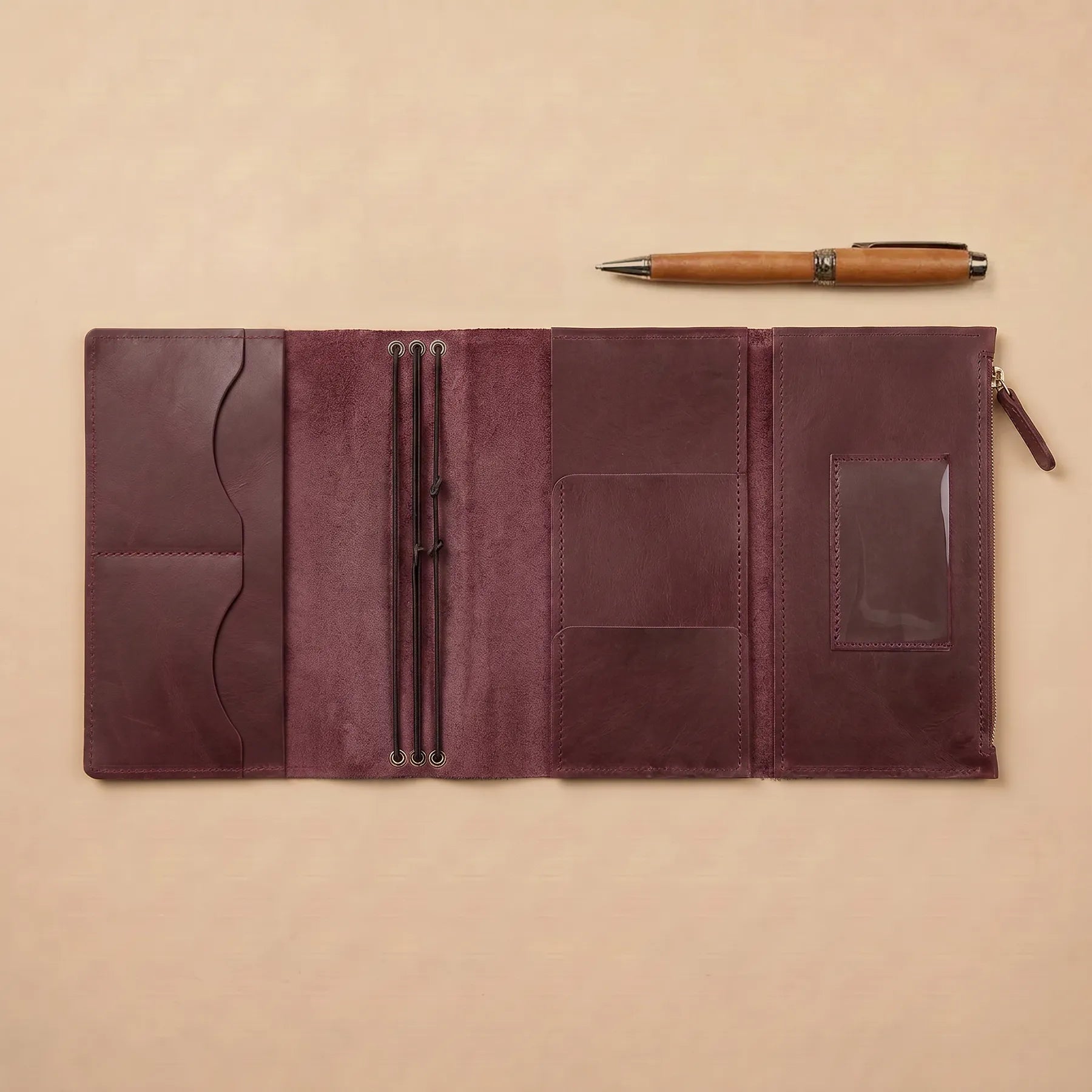 Handmade genuine leather journal cover offering durability, elegance, and functionality.