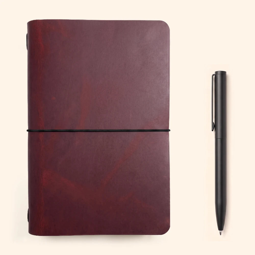 Genuine leather notebook case showcasing natural grain and understated artisan craftsmanship.