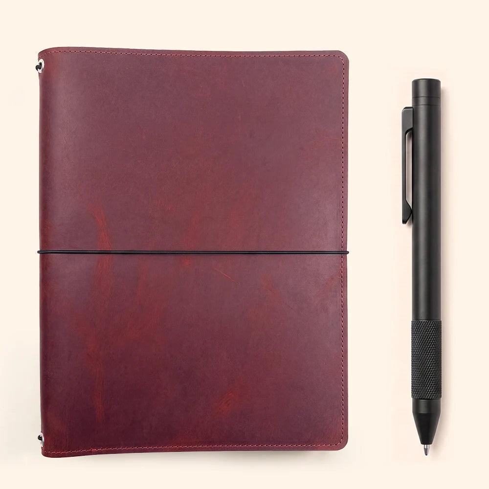 Open natural leather notebook case designed for organized everyday journaling essentials.