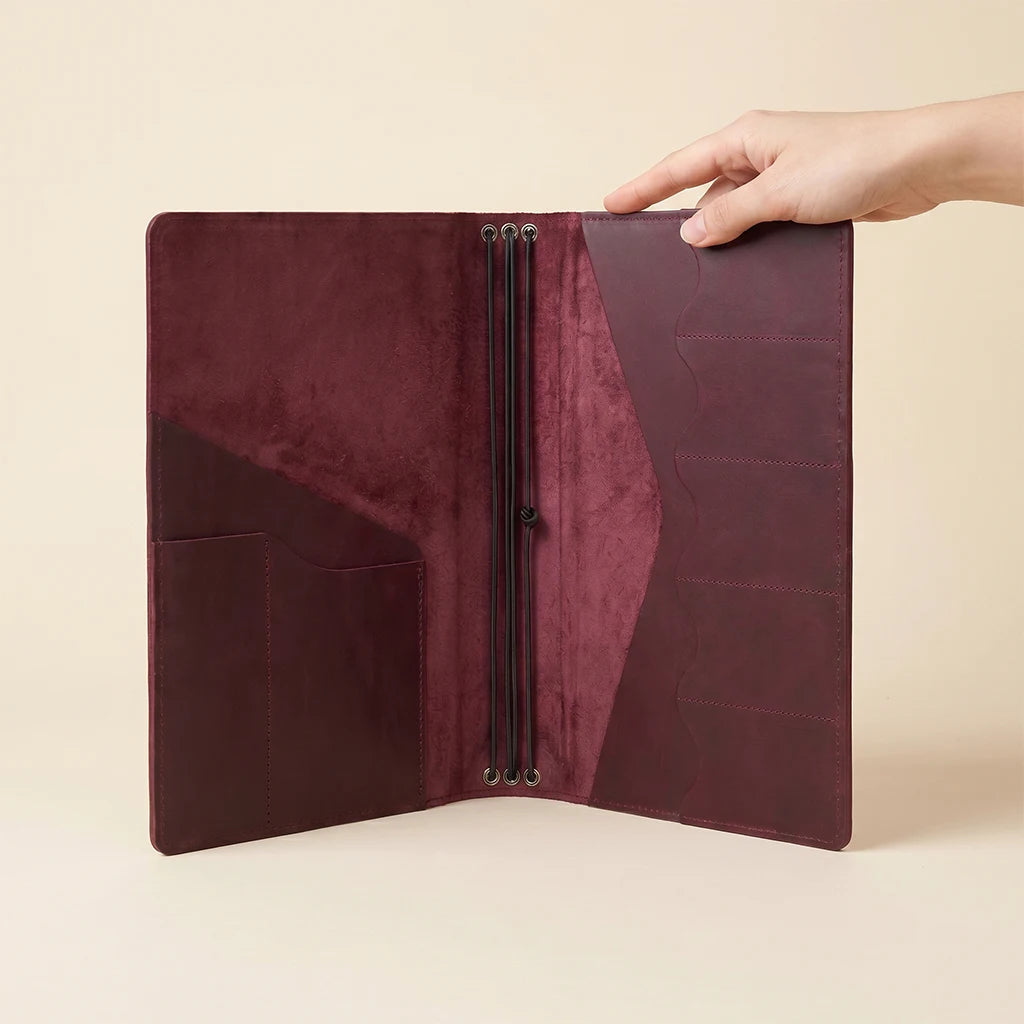 Handmade notebook folio combining durability, organization, and timeless style.
