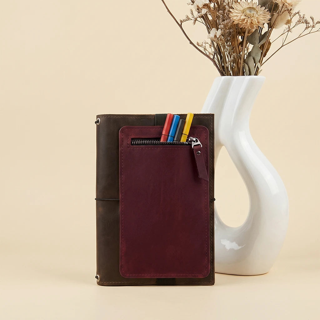 Leather pocket insert for planner covers and notebook organization