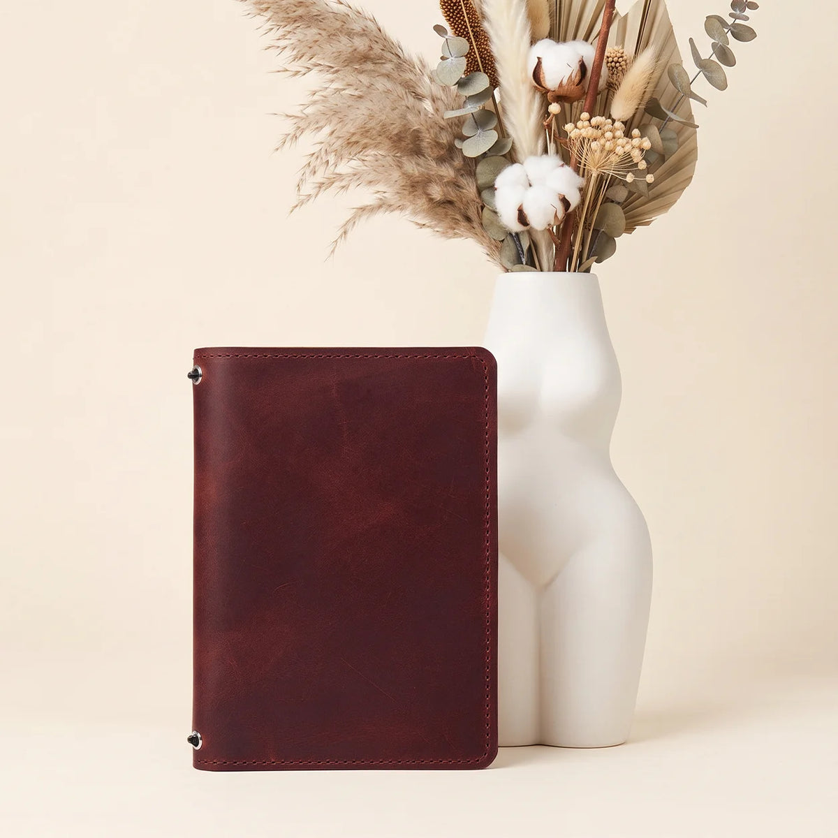 Handmade leather writing journal holder with dual elastics and thoughtfully placed pockets