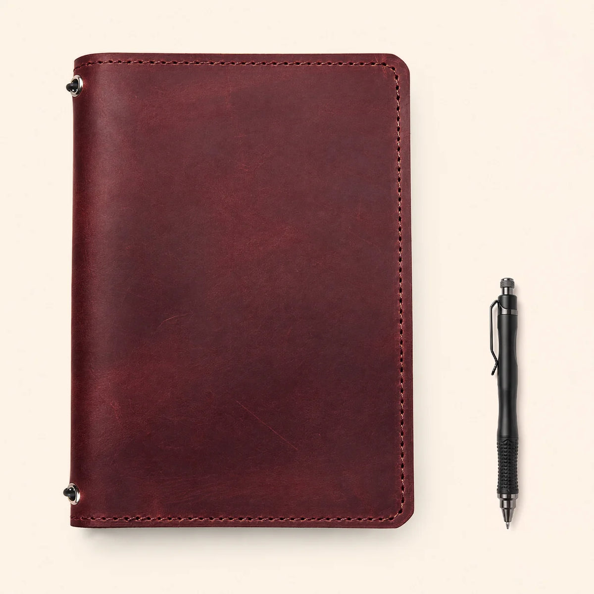 First grade natural leather notebook case showcasing authentic grain and two flexible bands