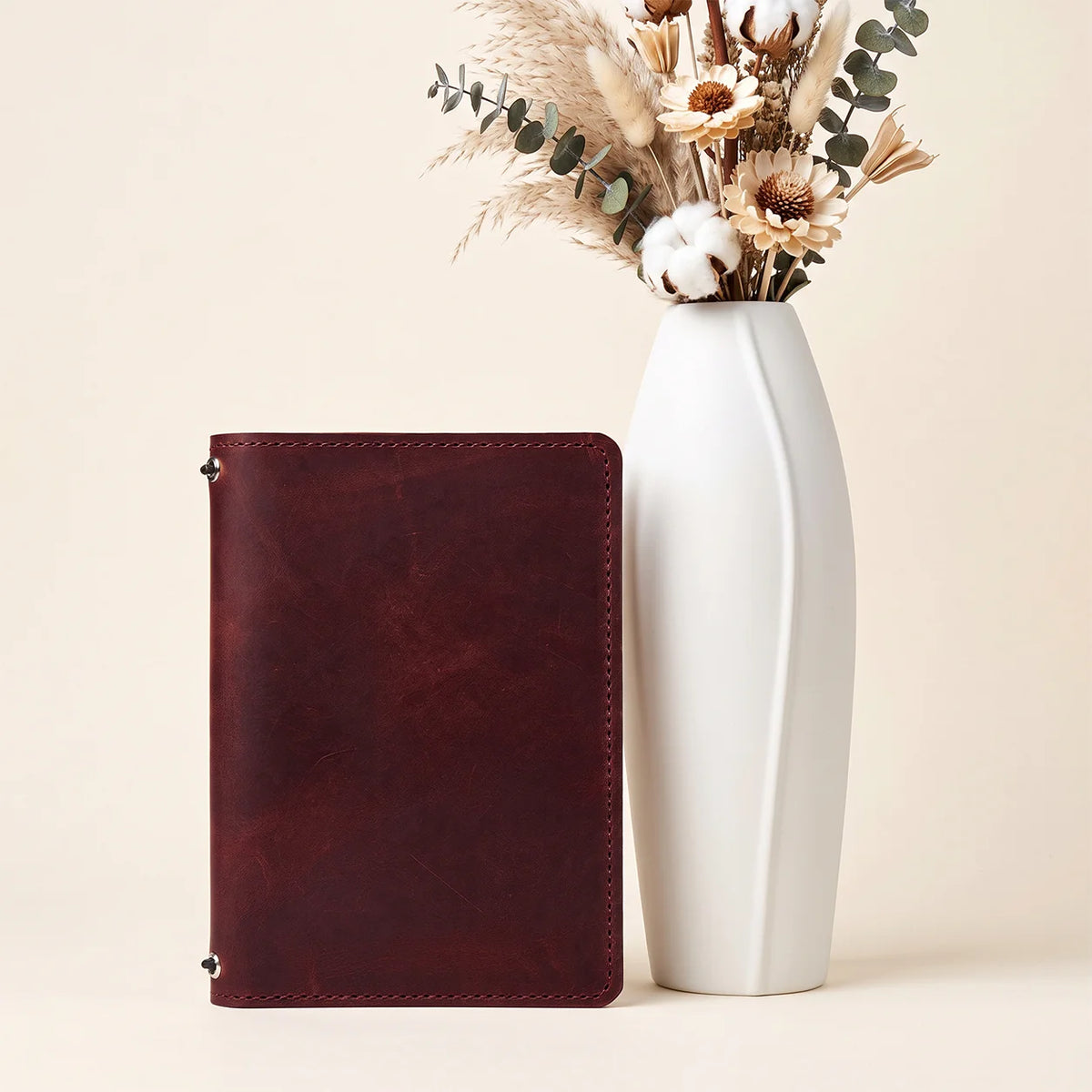 Crazy Horse leather cover with two elastic bands and convenient inner storage pockets