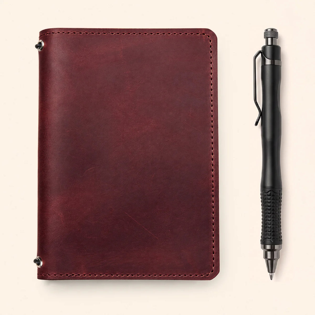 Genuine natural leather notebook cover with handcrafted details and practical interior pockets