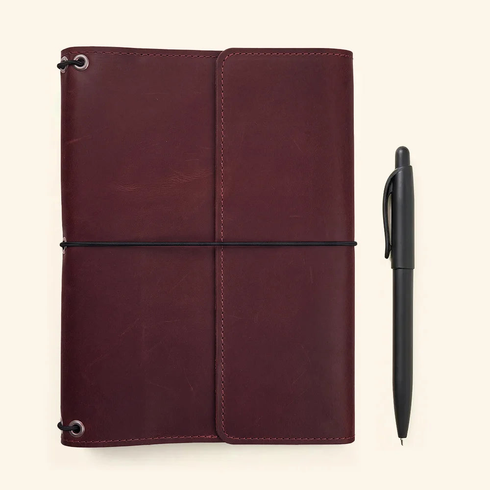 Classic leather writing cover designed for refillable notebooks and daily creative inspiration.