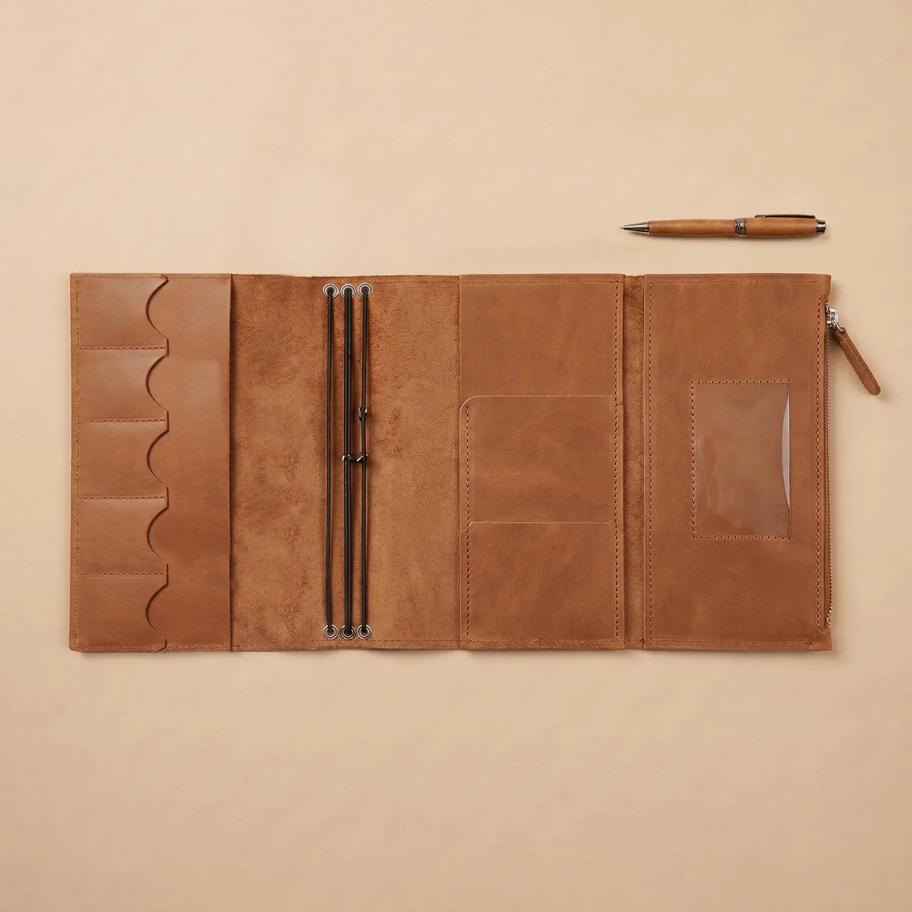 Handmade leather cover featuring vintage style and durable full grain leather.