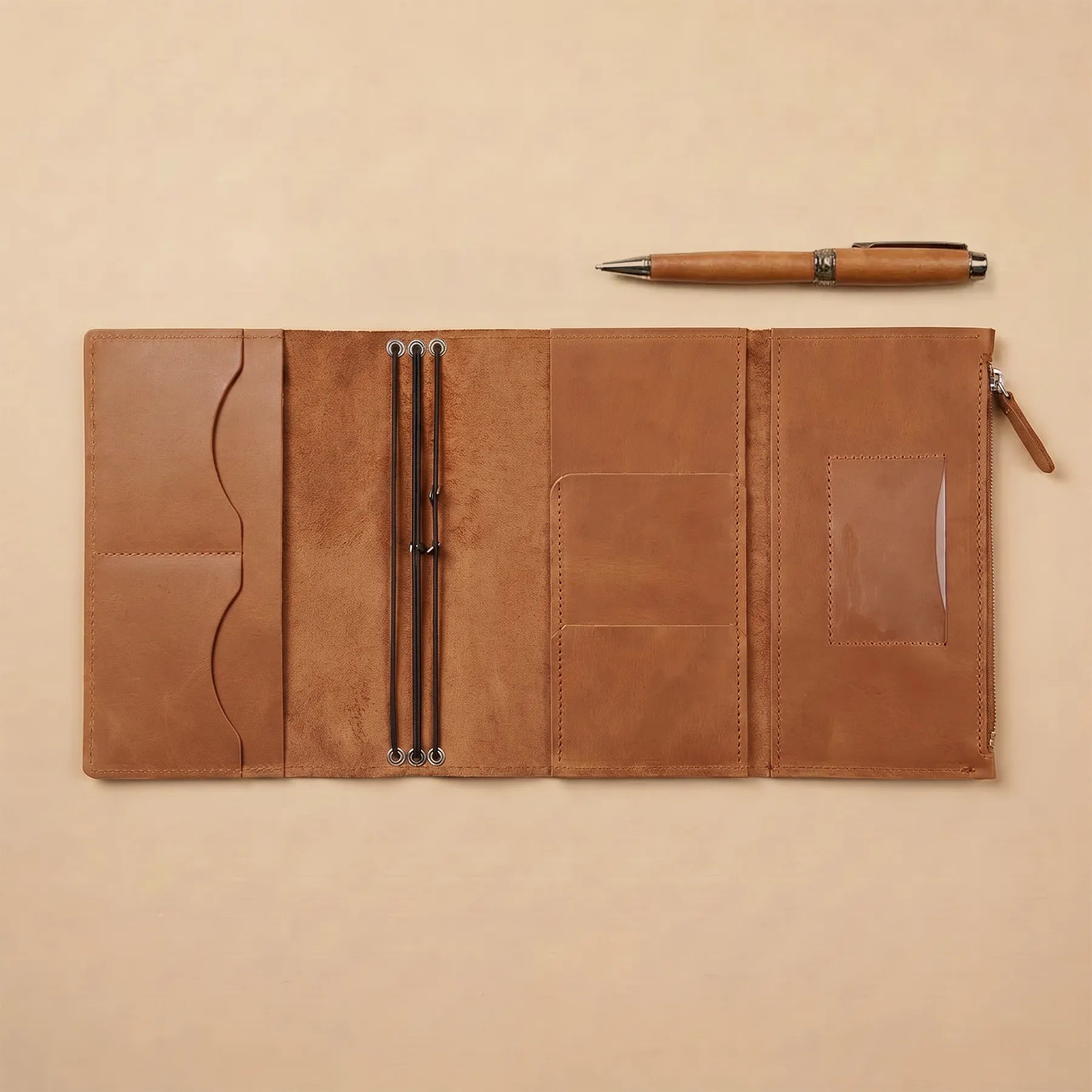 Handmade refillable leather journal cover designed for notes, plans, and ideas.