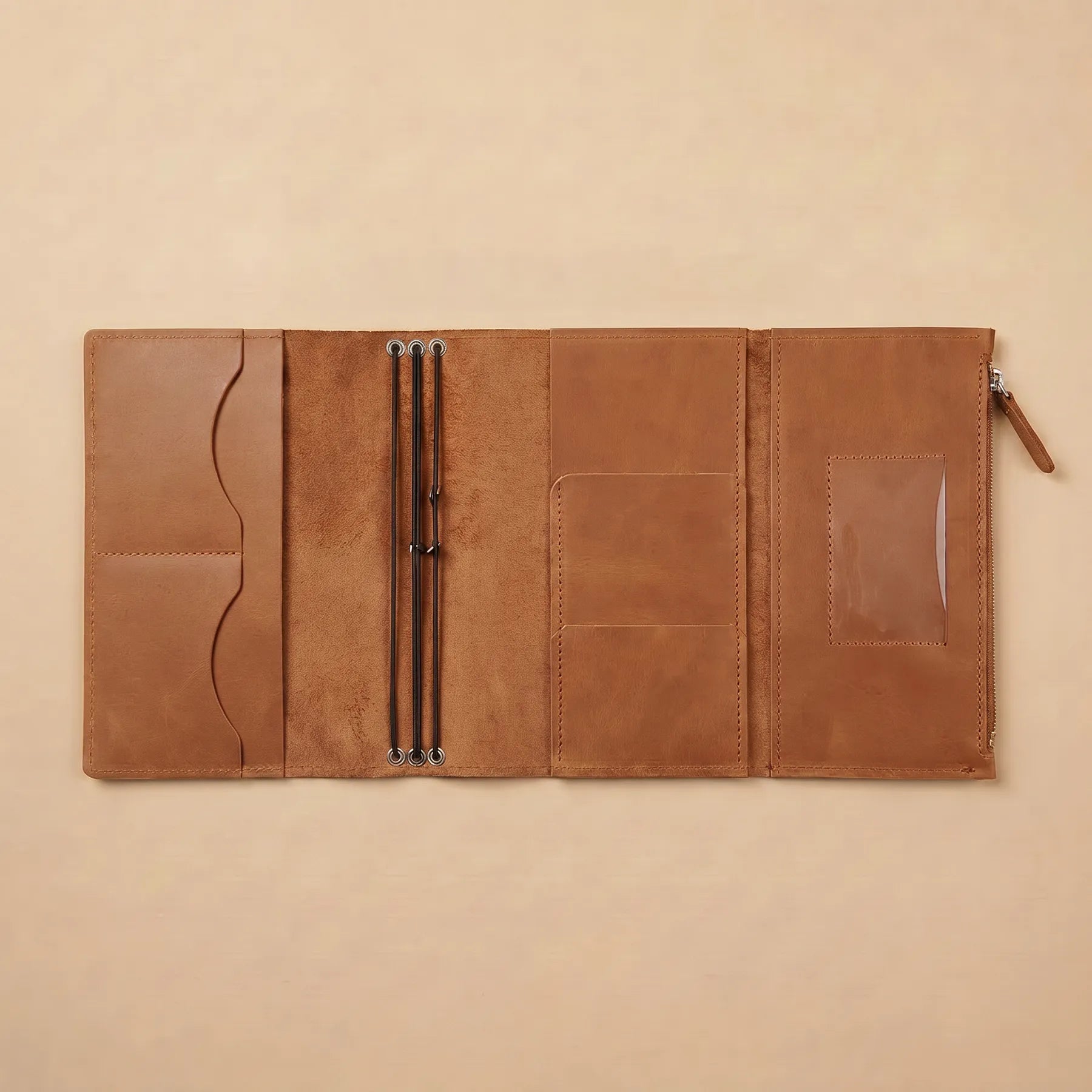 Leather notebook cover crafted from full grain leather with classic design.
