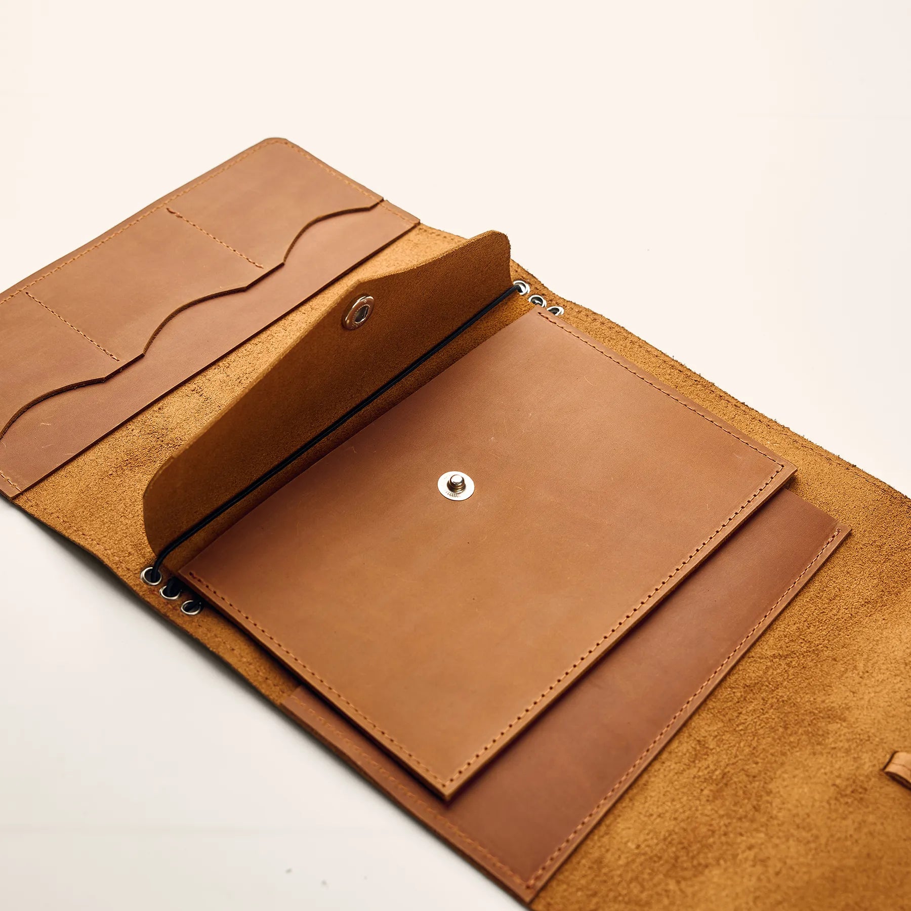 Genuine leather notebook insert with envelope-style pocket design