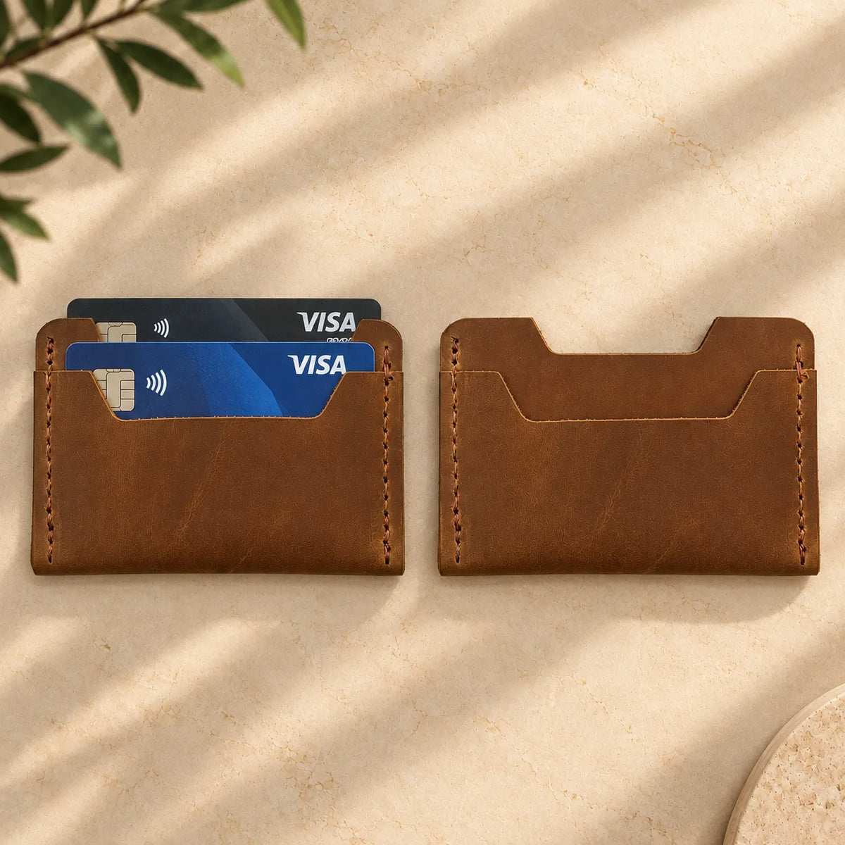 Genuine leather wallet with two card slots for easy organization