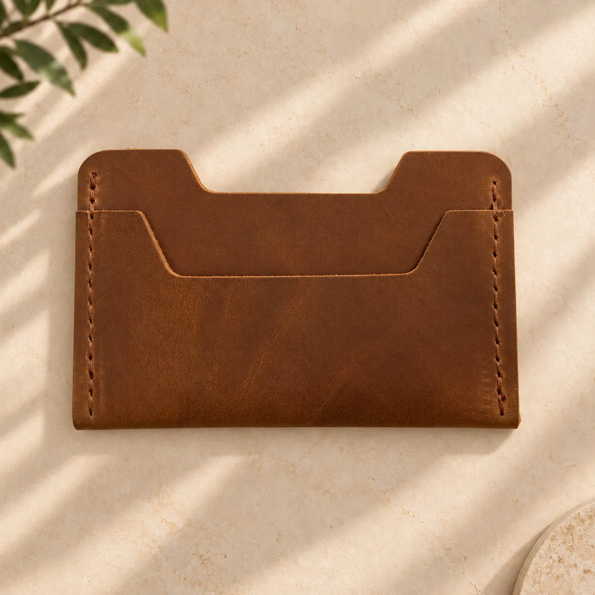 Slim handmade leather card holder for everyday essentials