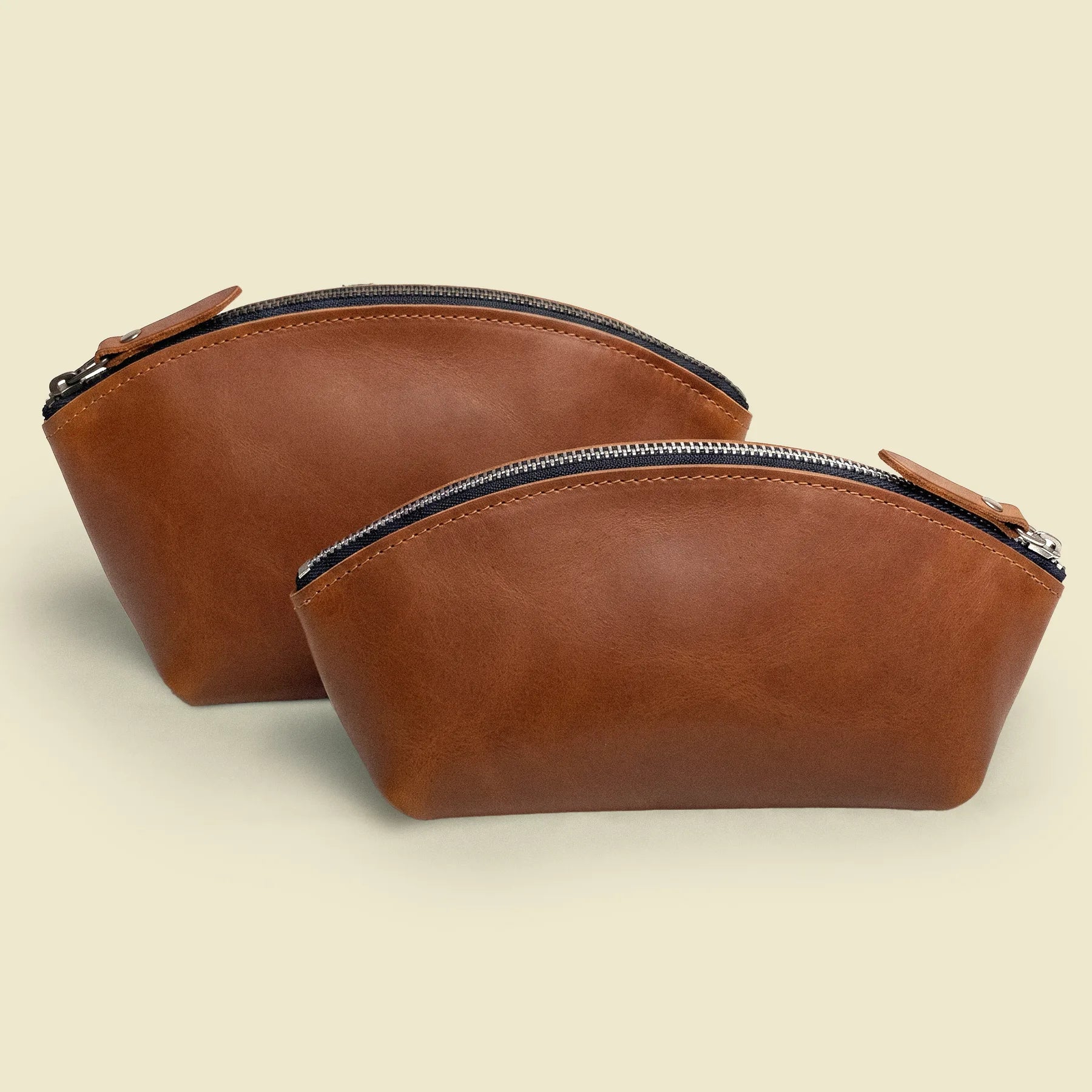 Genuine leather cosmetic bag with secure zipper closure for everyday beauty essentials