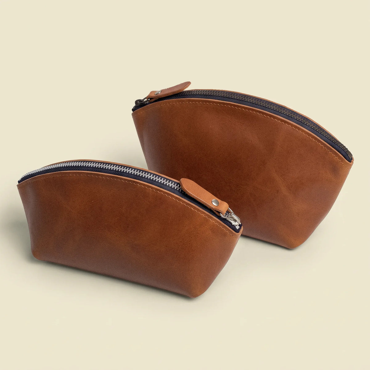 Handmade leather cosmetic case with a durable zipper for convenient everyday storage