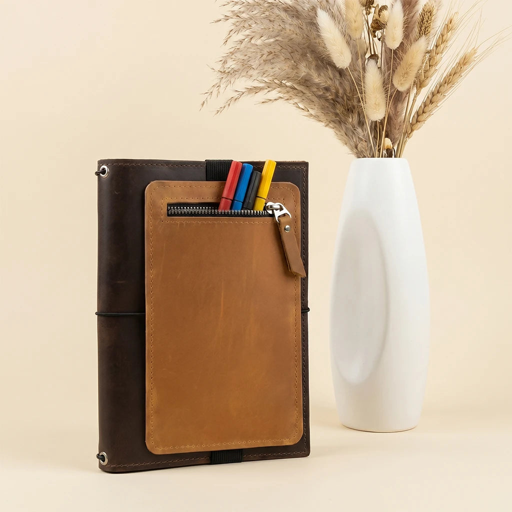 Genuine leather notebook pocket for everyday document and note storage
