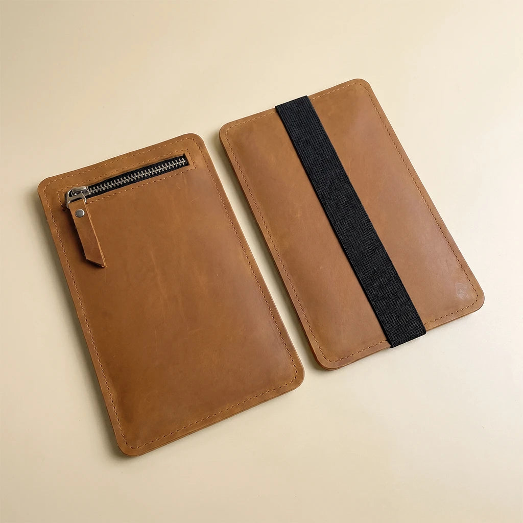 Leather notebook accessory for keeping essentials neatly organized inside