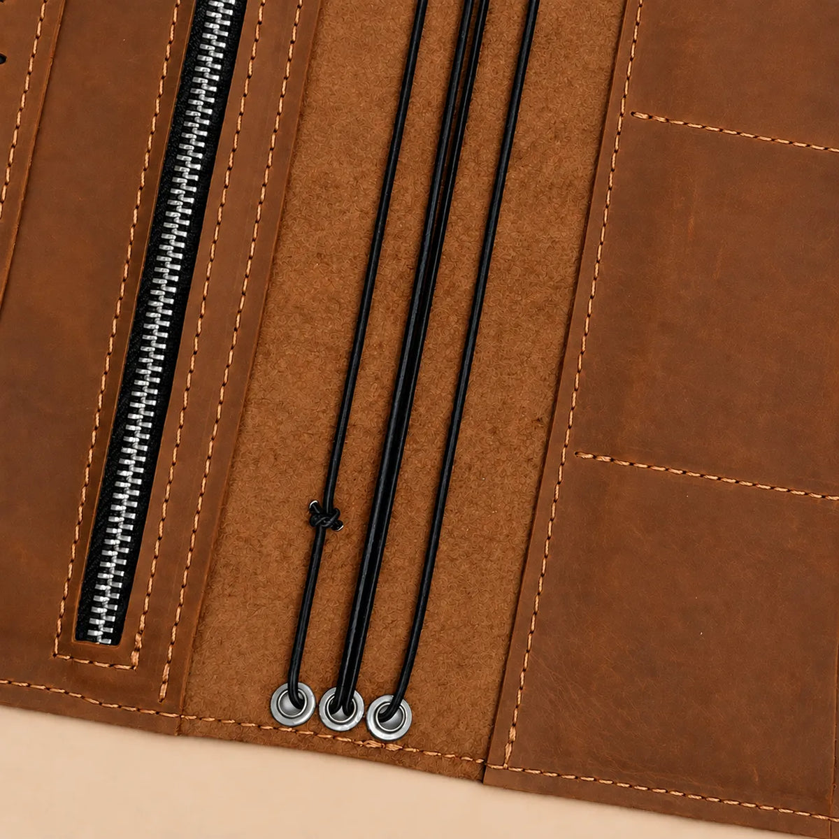 First grade natural leather notebook cover with pockets and practical hand strap