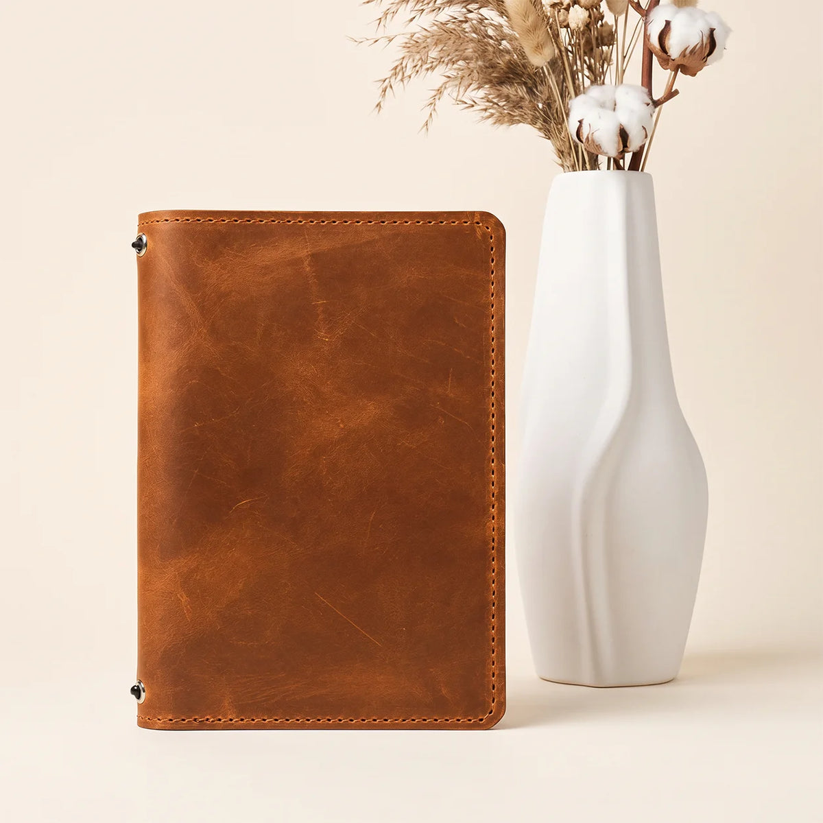 Premium Crazy Horse leather organizer sleeve with two elastics and functional inner compartments