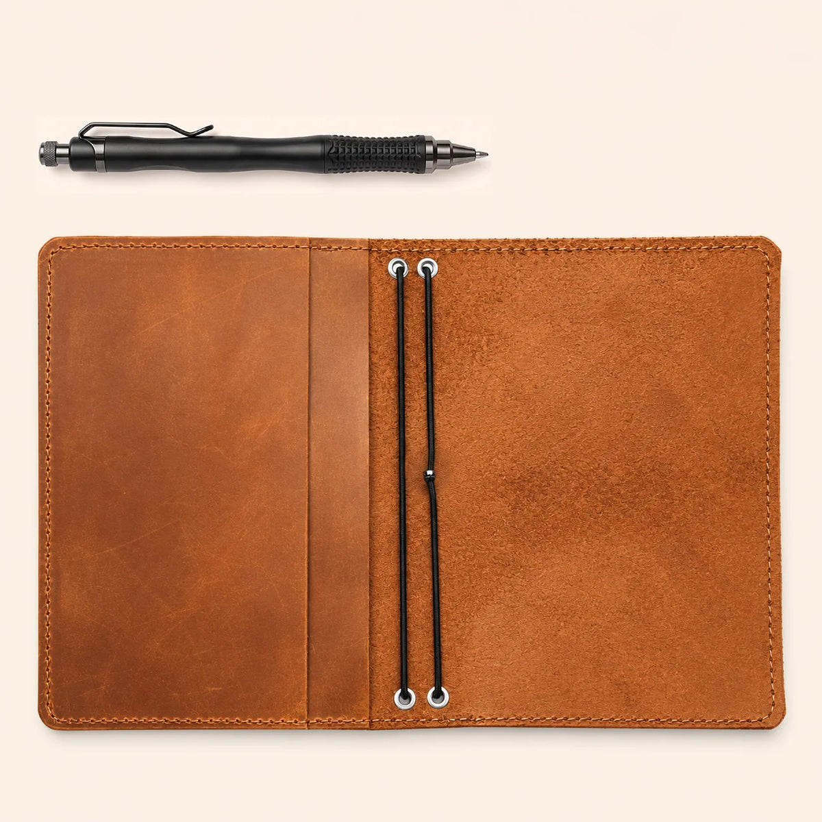 Genuine Crazy Horse leather cover featuring two elastic bands and useful inner pockets