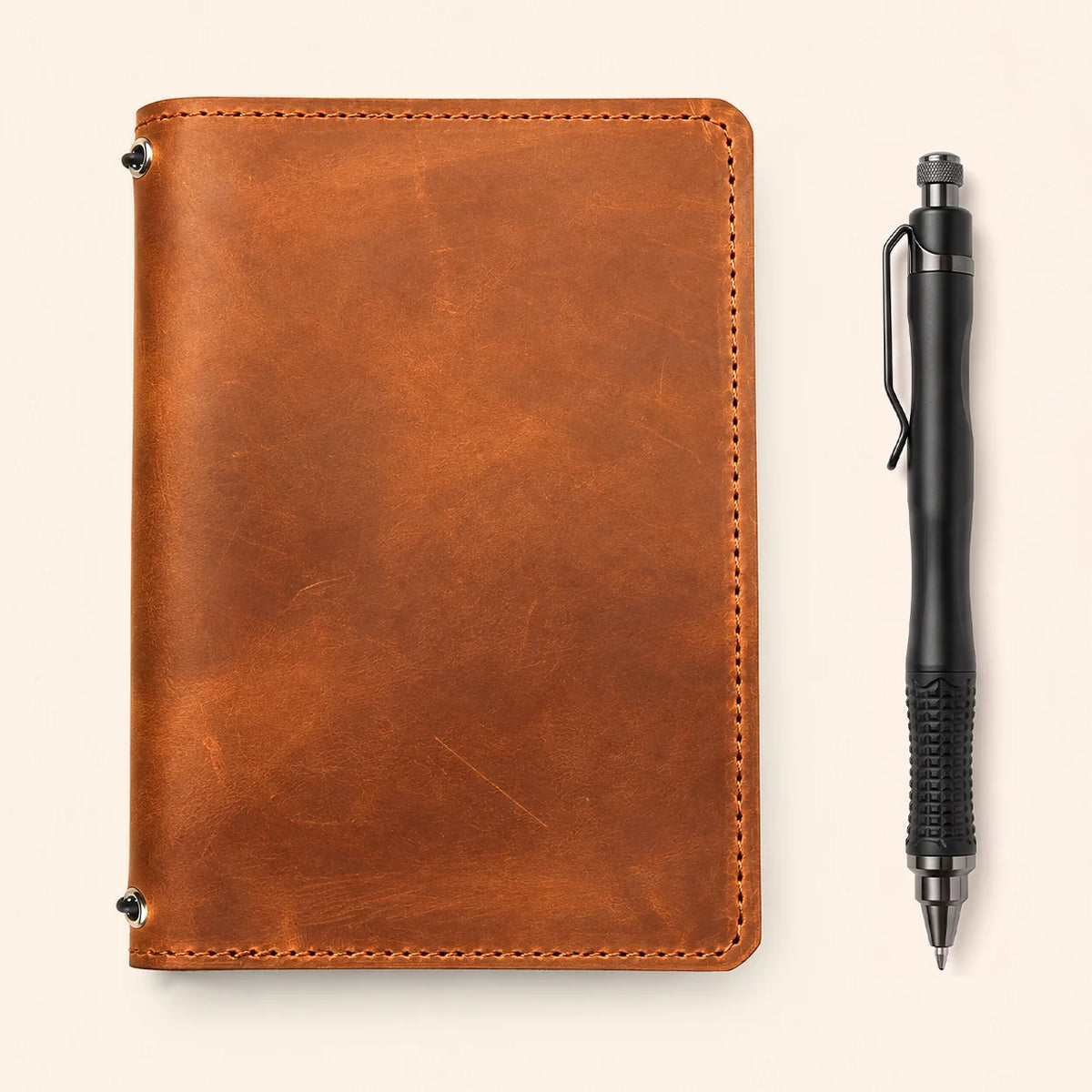 Rustic first grade Crazy Horse leather journal cover with two elastic closures