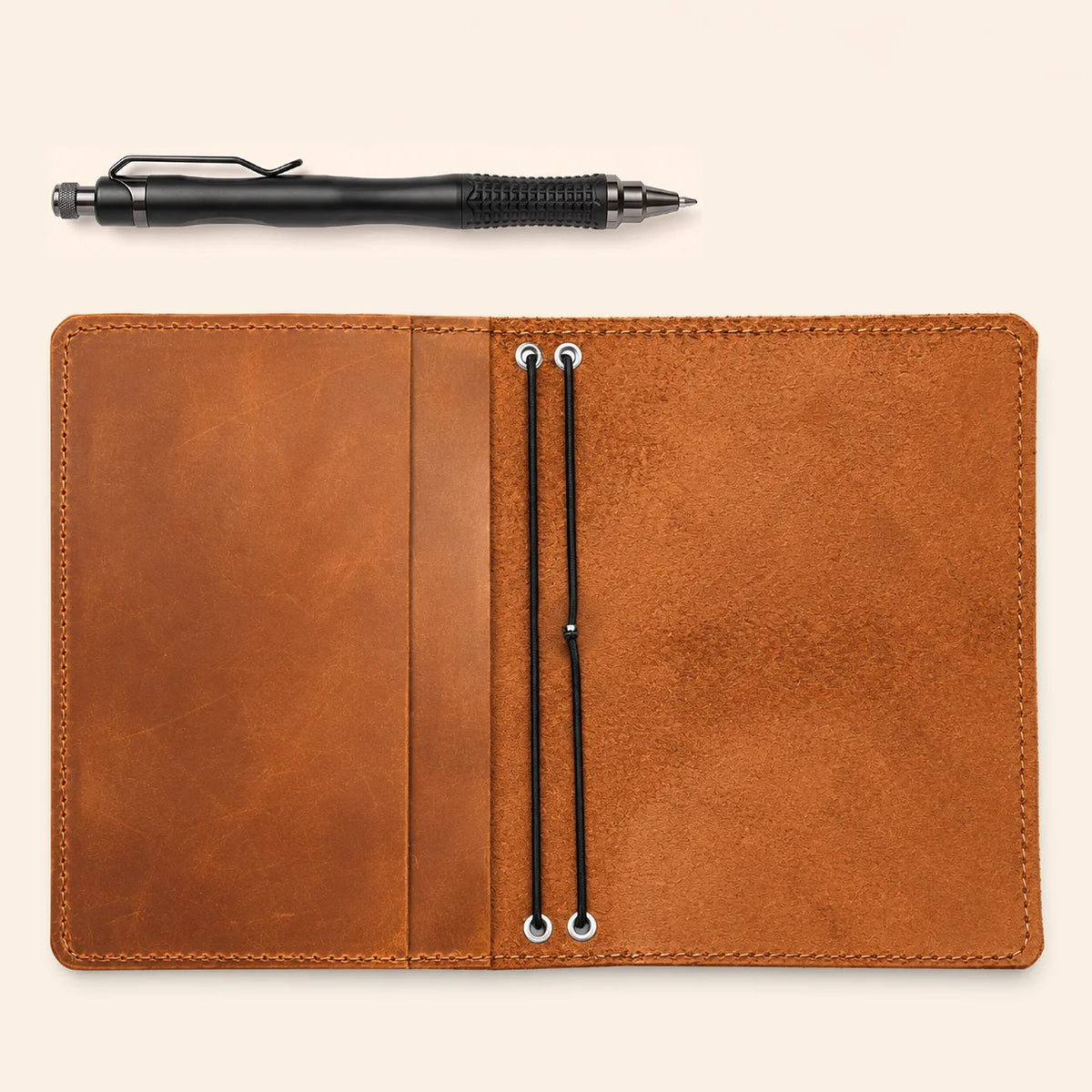 Premium leather notebook cover featuring distinctive Crazy Horse texture and two elastic bands