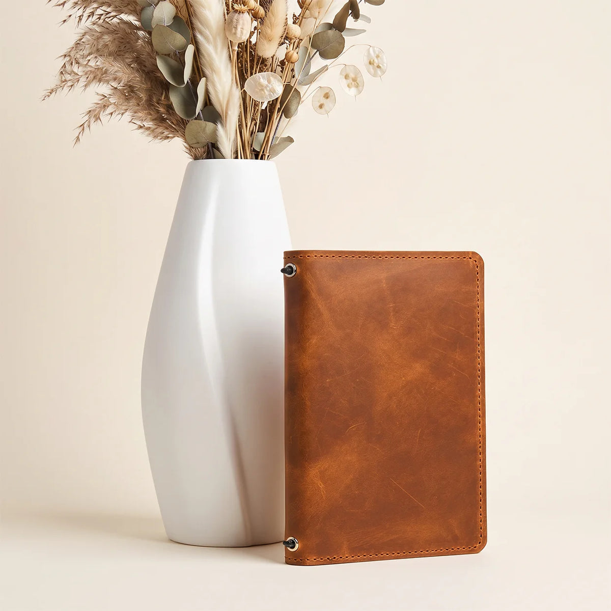 First grade Crazy Horse leather journal cover with practical interior storage pockets