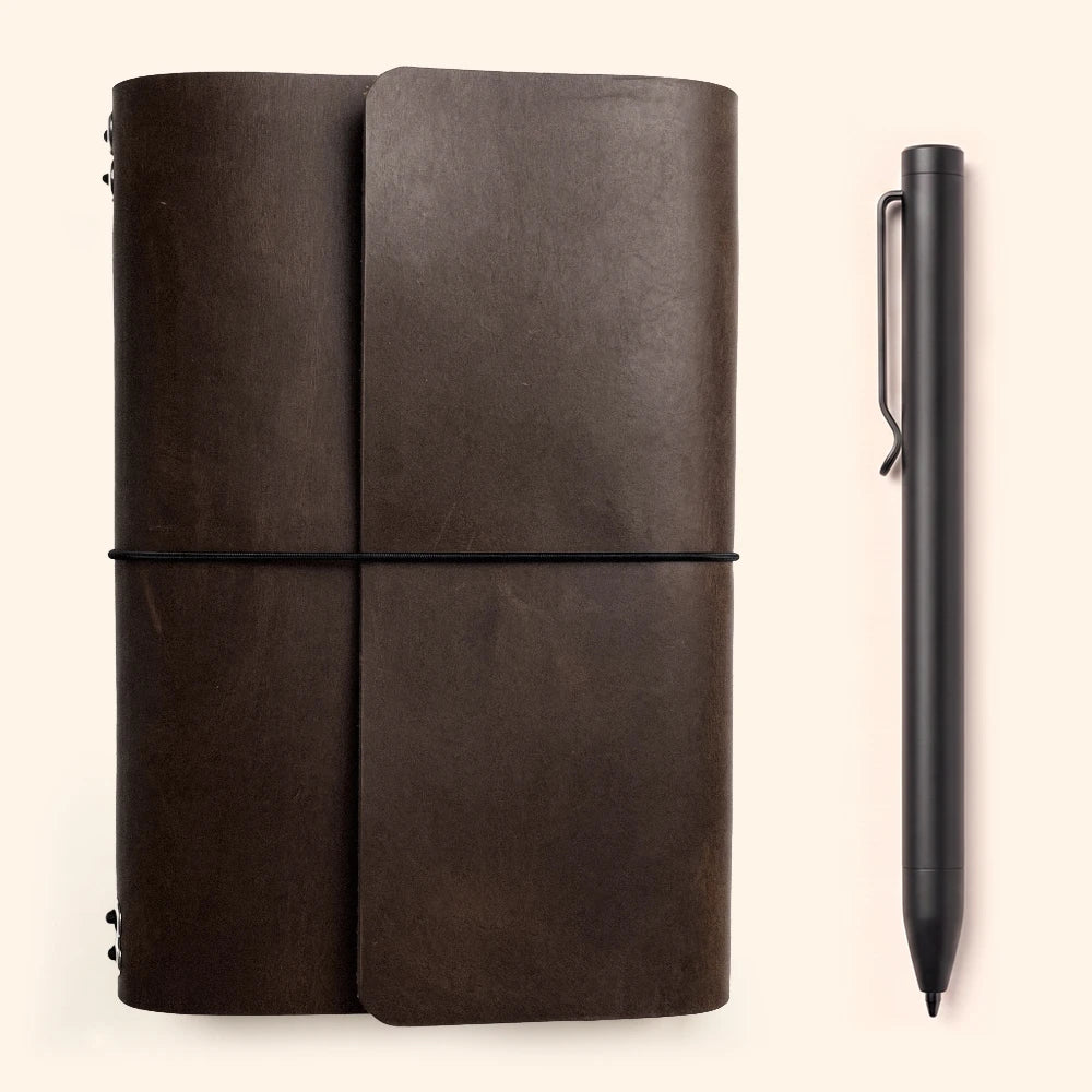 Handmade genuine leather notebook cover designed for flexible six-insert organization.