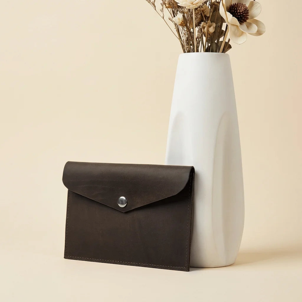 Envelope shaped leather insert for travel journal covers