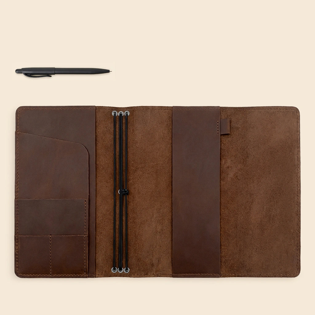 Handcrafted leather writing folio designed for journals, planners, and creative note taking.