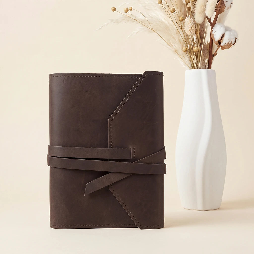 Leather notebook cover built for meetings, sketches, notes, and planning.