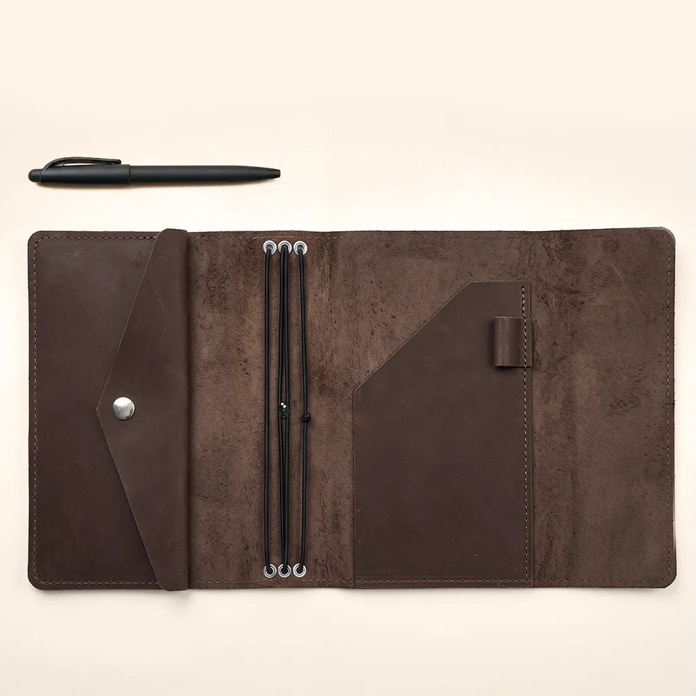 Rustic leather journal organizer designed for refillable notebooks and everyday creative inspiration.