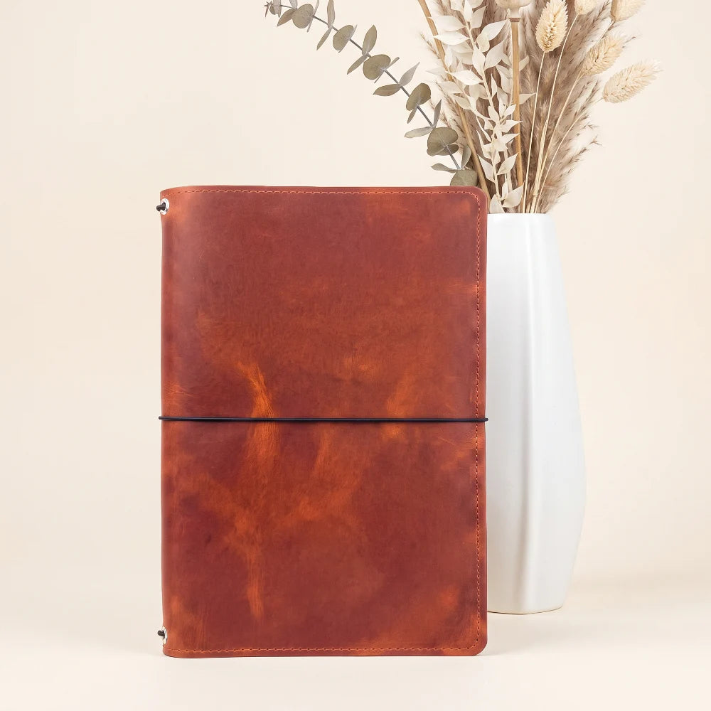 Handmade leather journal wrap created for a practical three-insert notebook system.